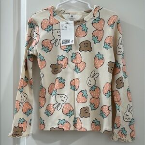 H&M Cream Top with Animal and Strawberry Print